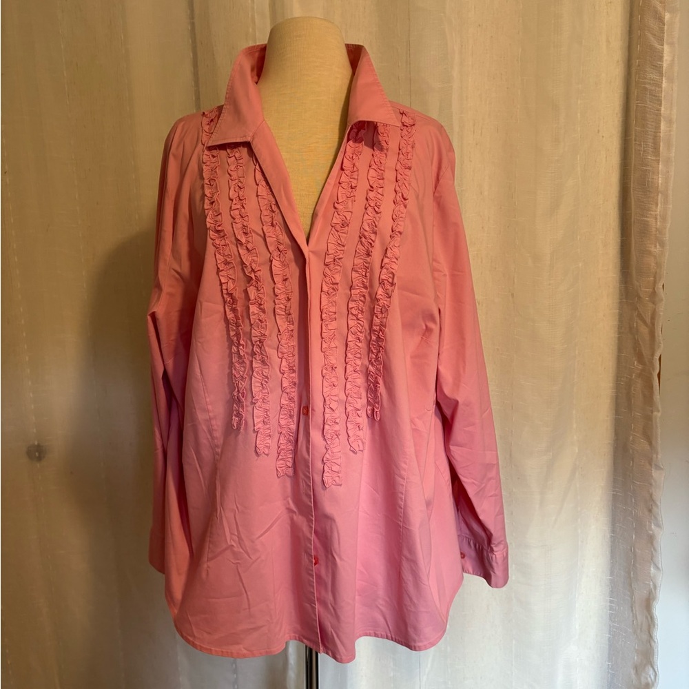 Liz & Me Pink Button Down Shirt with Ruffles